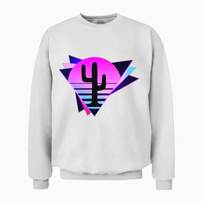 Cactus Silhouette Retro Unisex Sweatshirt - White