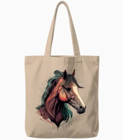 Horse Drawing Tote Bags - Natural