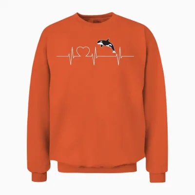 Orca Orcas Animal Outfits Cooles Herzschlag-Design Mit Orca T-Shirt Für Kinder, Schwarz, Kurzarm, S Unisex Sweatshirt - Orange