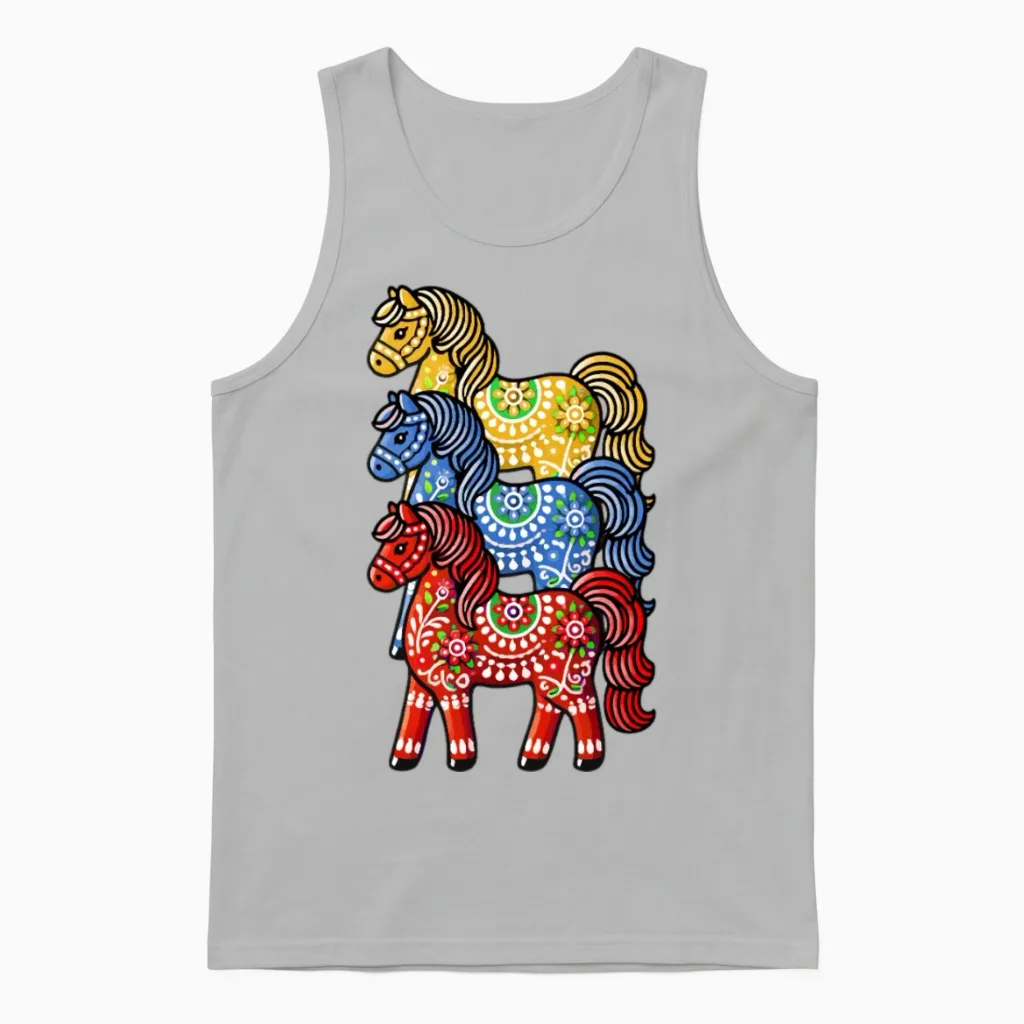 Swedish Dala Horse, Scandinavian Sverige Sweden Unisex Tank Top in Ash