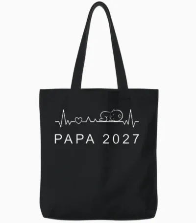 Homme Futur Papa 2027 Battement De Cœur Annonce Grossesse Père T-Shirt Haut De Gamme Tote Bags - Black