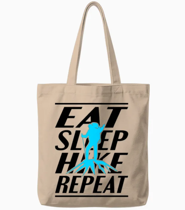 Eat Sleep Hike Hiking & Outdoors Gift Tote Bags in Natural