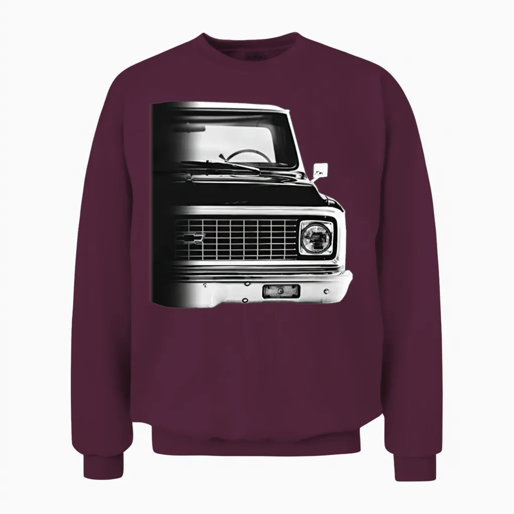 1972 Chevy C10 Pickup Truck Front Half Grill View Unisex Sweatshirt in Maroon
