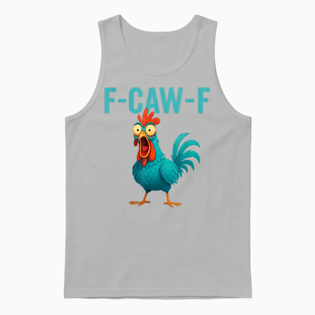 F-Caw-F Funny Rooster Chicken Farm Animal Humor Bird Lovers Unisex Tank Top in Ash