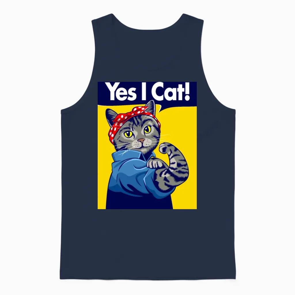 Retro Cat Motivation Lovers Unisex Tank Top in Navy