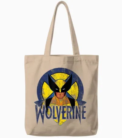 Marvel X-Men Retro Wolverine T-Shirt, Black, S Tote Bags - Natural