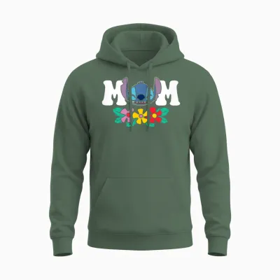 Lilo & Stitch - Mom Floral Flowers Unisex Hoodie - Military Green