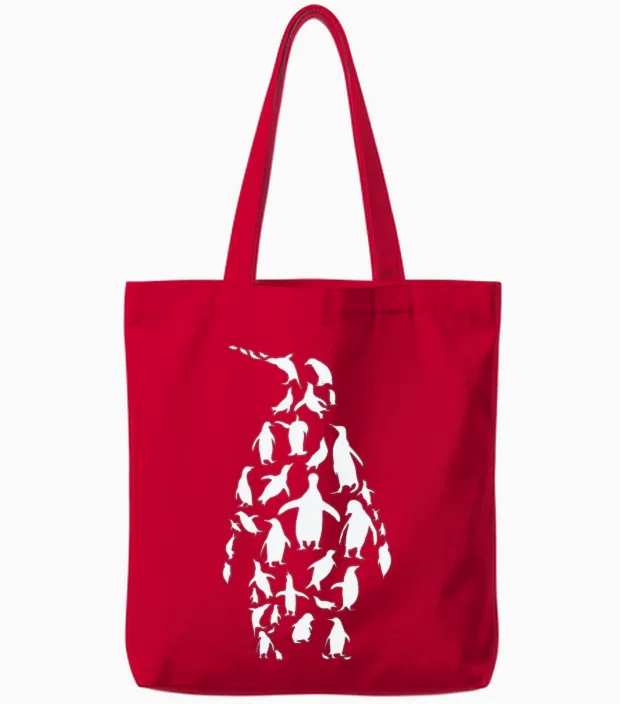 Penguin Penguins Silhouette Tote Bags in Red