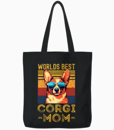 Corgi with Sunglasses Retro Tote Bags - Black
