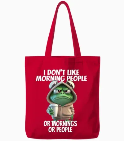 Funny Frog Design for I Don't Like Morning People Tote Bags - Red