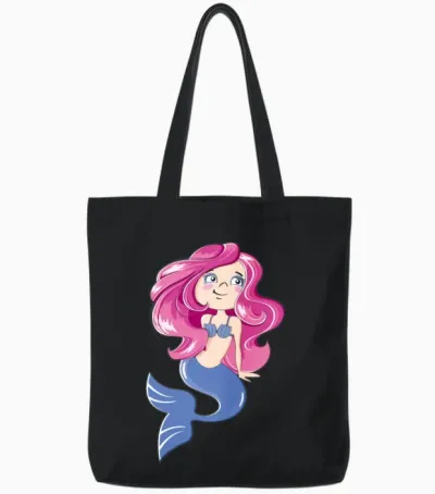 Cartoons-Funny-Mermaid Tote Bags - Black