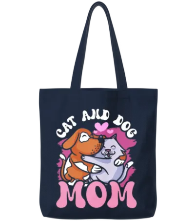 Cat and Dog Mom Cats Lover Dogs Tote Bags - Navy