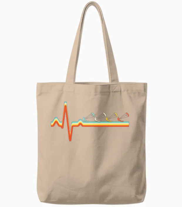 Kite Surfing Retro Heartbeat Tote Bags - Natural
