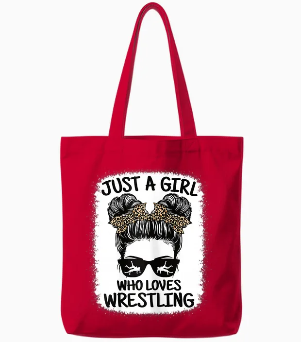 Just a Girl Who Loves Wrestling Funny Wrestle Lover Wrestler Tote Bags in Red