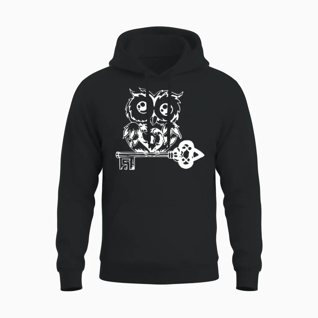 Owl with Key Unisex Hoodie in Black
