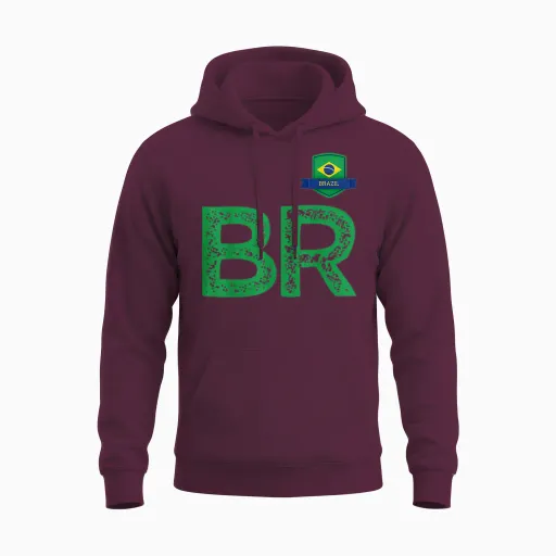 Brazil Flag - Letter B and Letter R - Brazil Ylw Unisex Hoodie - Maroon