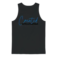 Created with a Purpose (blue) Unisex Tank Top - Black – 1