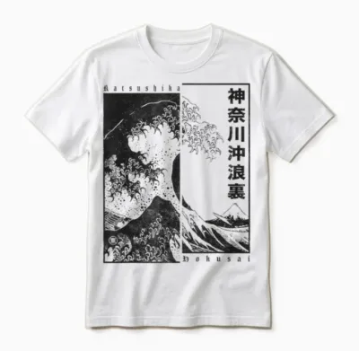Japan Style Katsushika Hokusai the Great Wave off Kanagawa T-Shirt, White Unisex T-Shirt - White