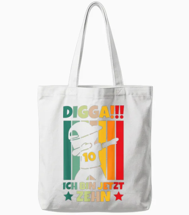 Digga!!! Ich Bin Jetzt Zehn 10th Birthday Boy T-Shirt, Black, S Tote Bags in White