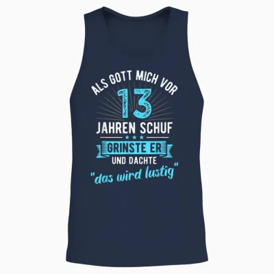 13th Birthday as God Created Me 13 Years Ago T-Shirt, Black Unisex Tank Top - Navy