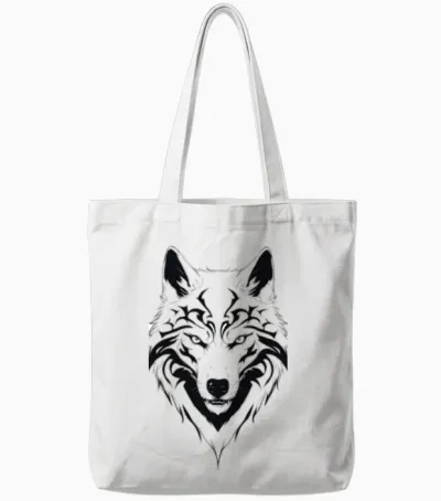 Minimalistic Black Wolf Design Tote Bags - White