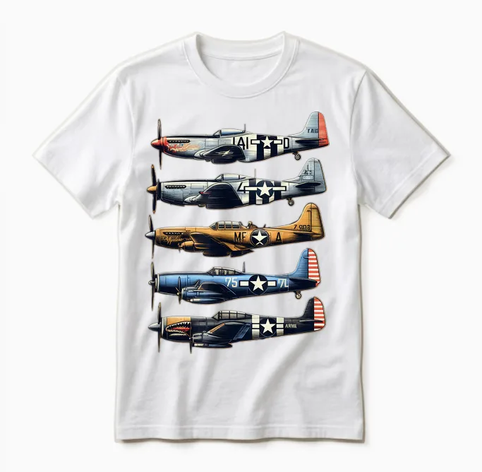 Ww2 Planes P51 Mustang F4u Corsair B17 P47 Thunderbolt Unisex T-Shirt in White