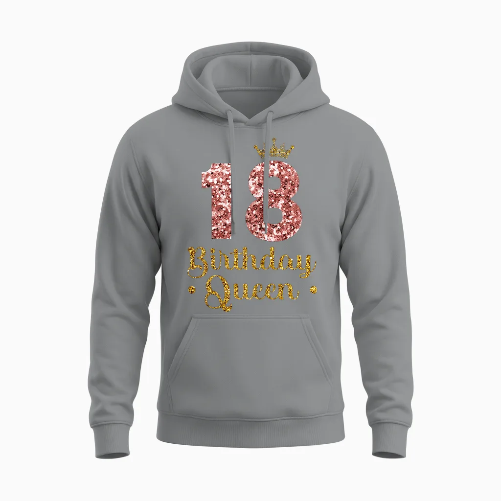 Ladies 18th Queen Birthday 18 Years 18 T-Shirt, Black Unisex Hoodie in Sport Grey