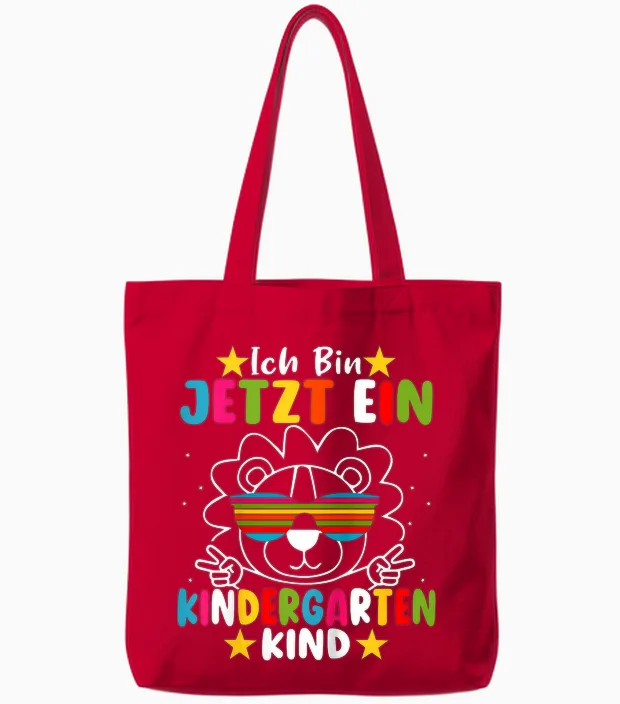Kinder Ich Bin Jetzt Ein Kindergartenkind Kita AbgÀnger 2026 Löwe Tote Bags in Red