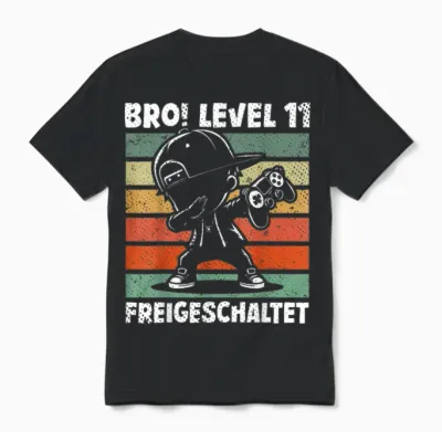 Bro! Level 11 Unlocked 11th Birthday Video Gamer Boy Unisex T-Shirt - Black