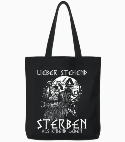T-Shirt "lieber Stehend Sterben Als Kniend Leben Tattoo" German Rock Tote Bags - Black