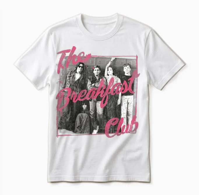 Breakfast Club Pink Text Group Photograph T-Shirt Small Unisex T-Shirt in White