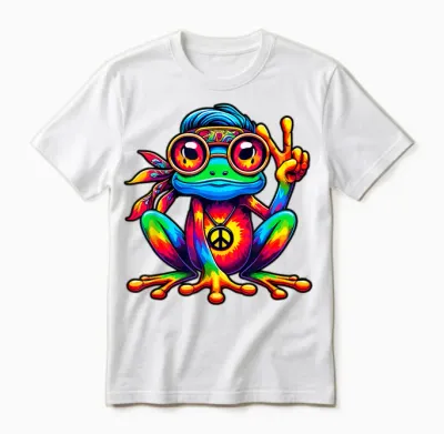 Tie Dye Hippie Frog Peace Sign 70s Party & 60s Costume Unisex T-Shirt - White