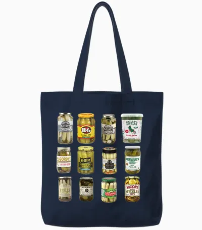 Vintage Canned Pickles Lover Funny Trendy Women's Men's Clothing T-Shirt, Black Tote Bags - Navy