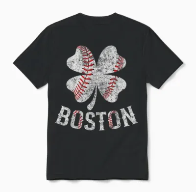 Baseball Shamrock Lucky Clover Boston St Patrick's Day Unisex T-Shirt - Black