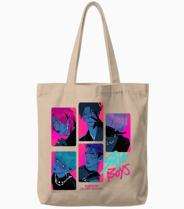 Kpop Demon Hunters Saja Boys Demons Officially Licensed Tote Bags in Natural