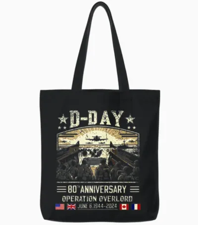 D-Day Dwight D. Eisenhower Quote D Day 80th Annive Tote Bags - Black