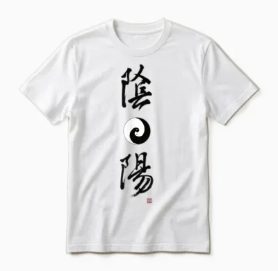Lepluschic Elegantes Yin-Yang-Symbol, Lebendige Chinesische Yin-Yang-Kalligraphie Unisex T-Shirt Grau S Unisex T-Shirt - White
