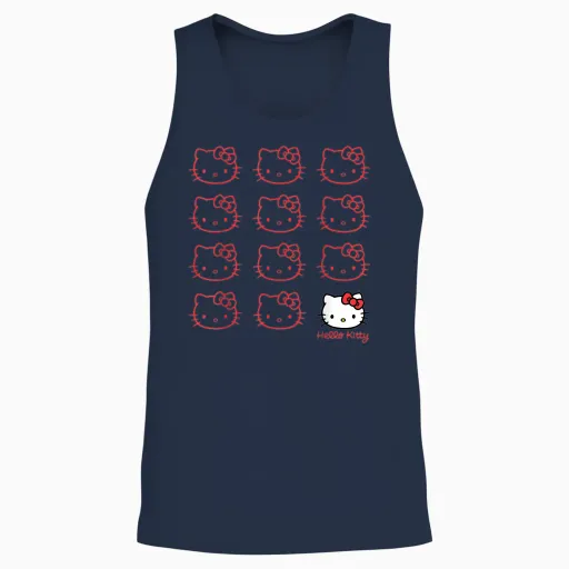 Hello Kitty Classic Fit T-Shirt - Adult Black Crew Neck Cotton/polyester Short Sleeve Unisex Tank Top - Navy