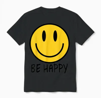 Be Happy 70s 80s Yellow Smile Face Happy Smiling Face Unisex T-Shirt - Black