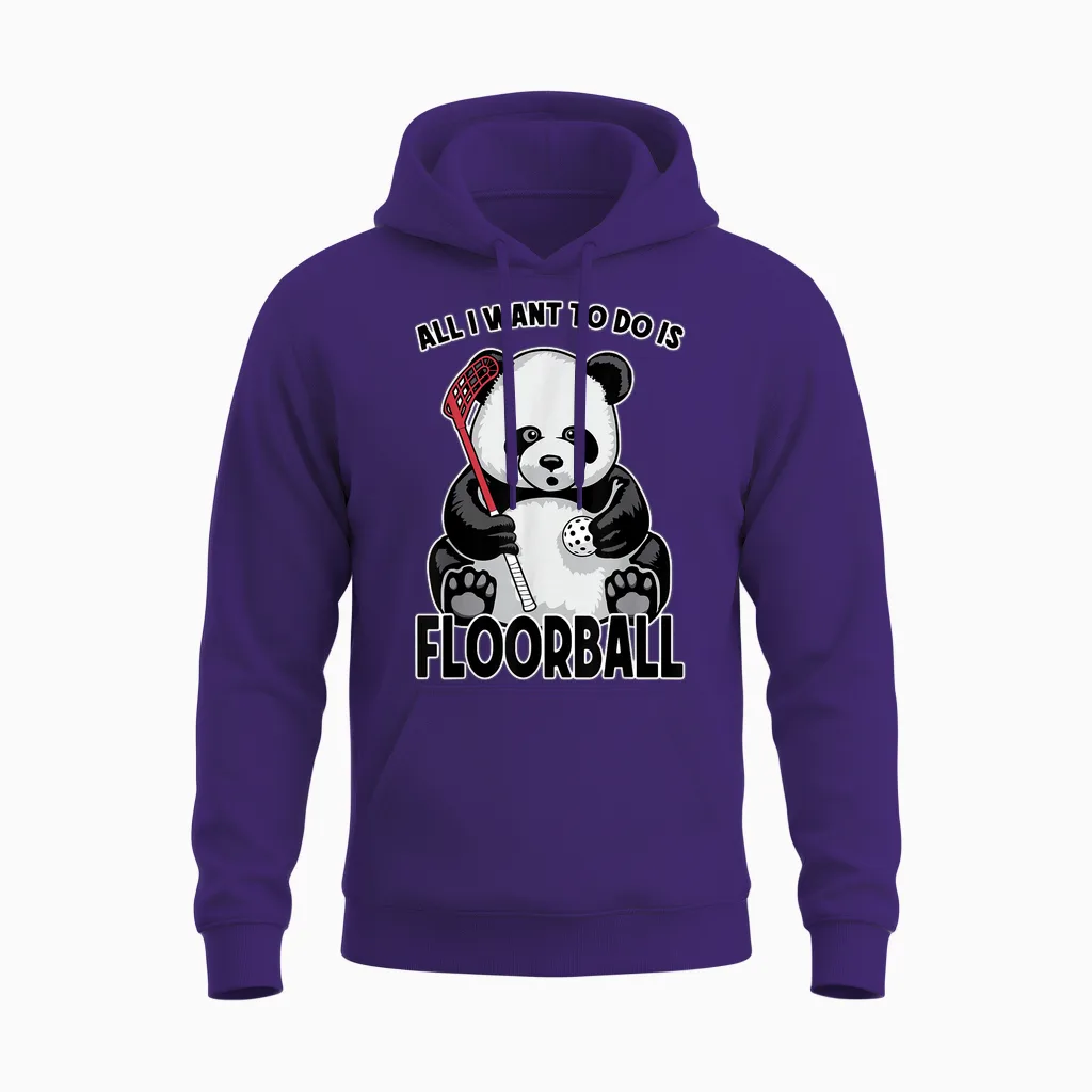 Panda Floorball, Tout Ce Que Je Veux Faire, C'est Un Mignon Joueur D'ours Drôle Unisex Hoodie in Purple