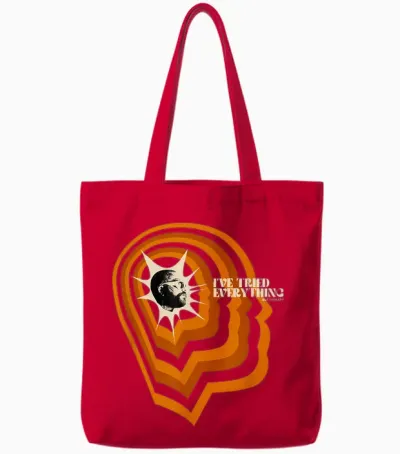 Teddy Floats Bang! T-Shirt, Black Tote Bags - Red