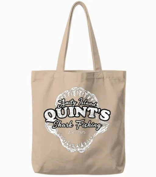 Quints Vintage Art Movies Ocean Funny Outfits Sharks Fishing Tote Bags - Natural