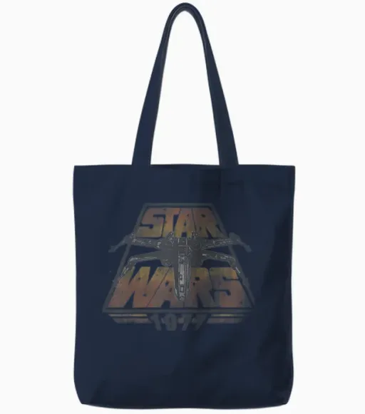 Star Wars X-Wing 1977 Retro Graphic T-Shirt, Grey, S Tote Bags in Navy