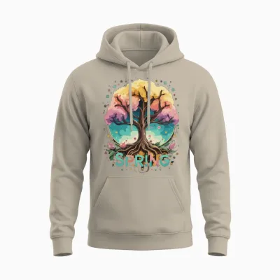 Spring Tree with Flowers Cheerful Colors Unisex Hoodie - Sand