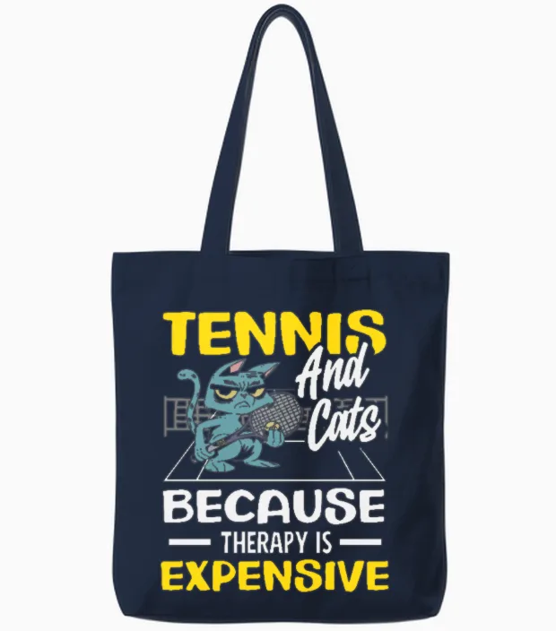 Tennis and Cats Because Therapy Is Expensive Tote Bags in Navy