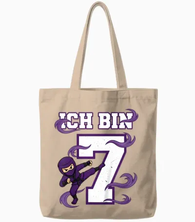 I Am 7 Ninja Birthday 7 Years Boy Karate Tote Bags - Natural
