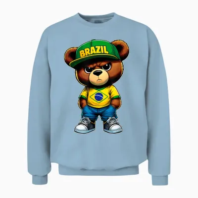 Brasil Brasilianischer Teddybär Mit Brasilien-Flagge Unisex Sweatshirt - Light Blue