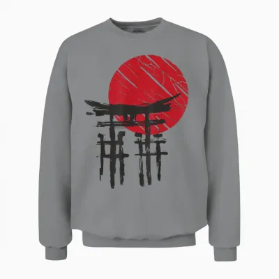 Japanischer Tempel Anime Japan Red Moon Vintage Art Samurai Unisex Sweatshirt - Sport Grey