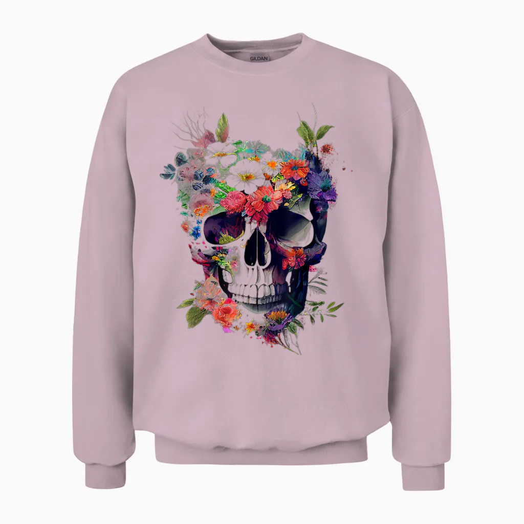 Totenkopf Mit Blumen Unisex Sweatshirt in Light Pink