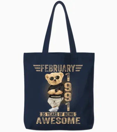 Awesome Teddy Bear 35 February for Men and Women 1991 Tote Bags - Navy